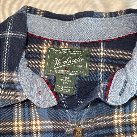 2/$35 Woolrich Blue Plaid Heavy Flannel Grunge Large Outdoor Work Button Shirt - Picture 4 of 8